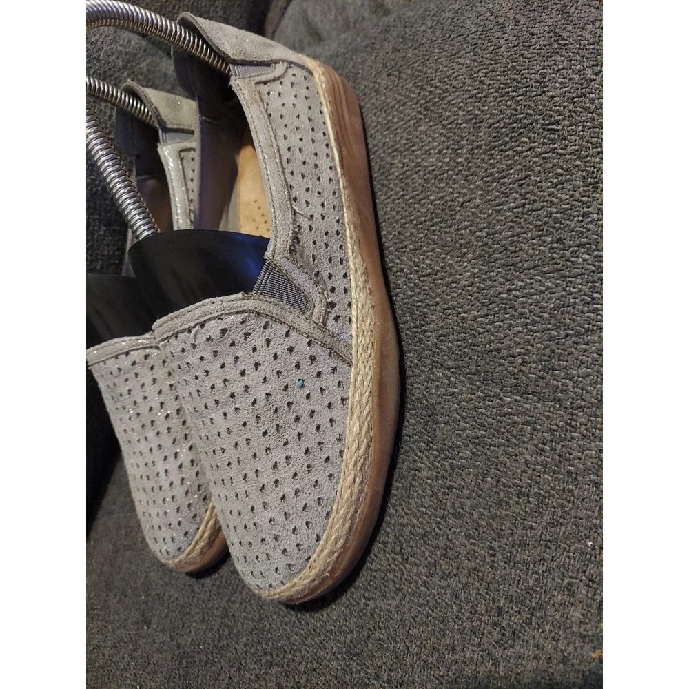 Clark's Daelyn Summit Metallic Pewter Perforated Leather Espadrilles Shoes Sz 6M